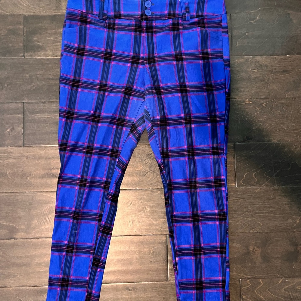 Vibrant Blue Plaid Trousers